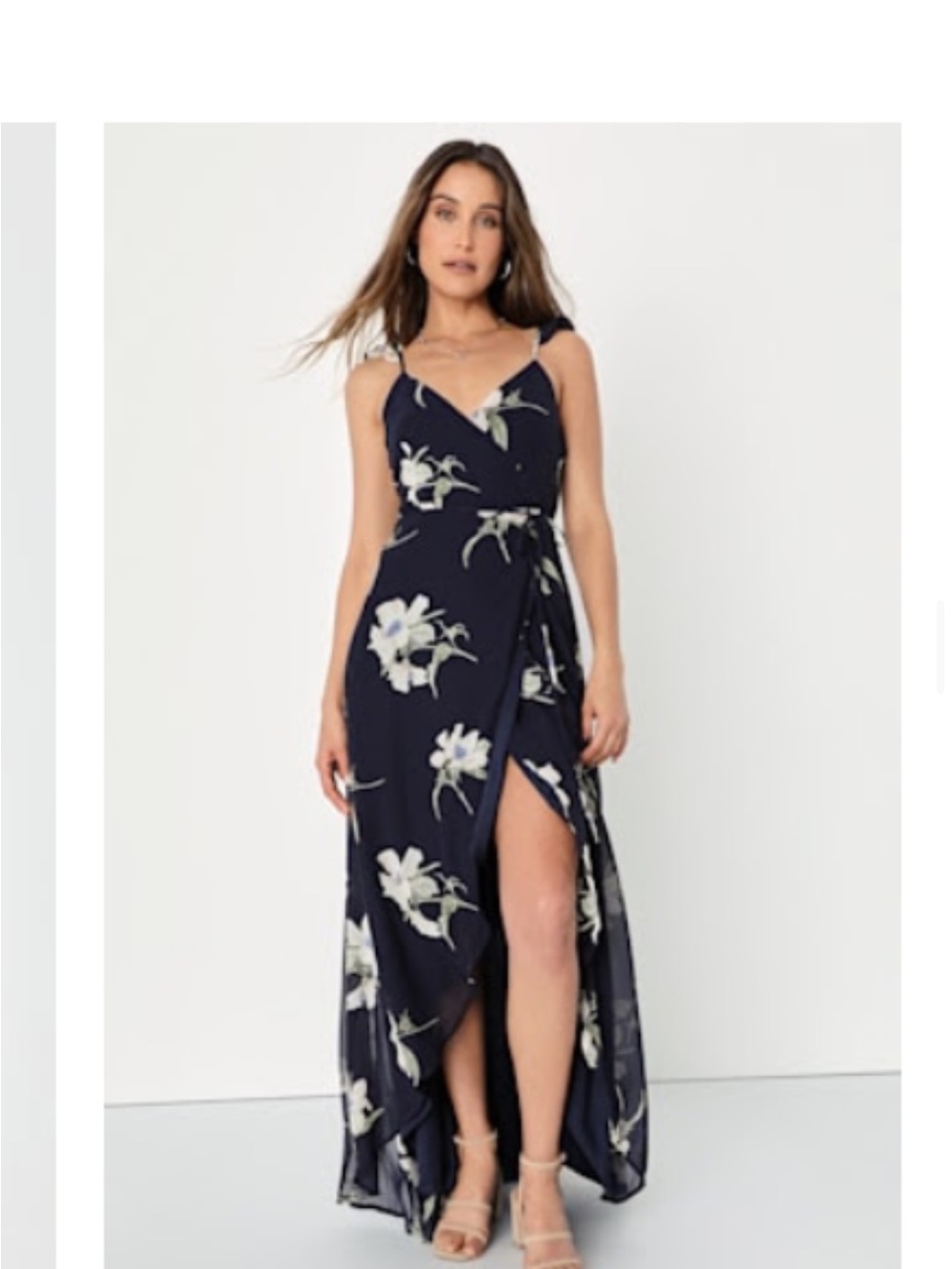 Lulu's Navy Floral High-Low Wrap Maxi Dress